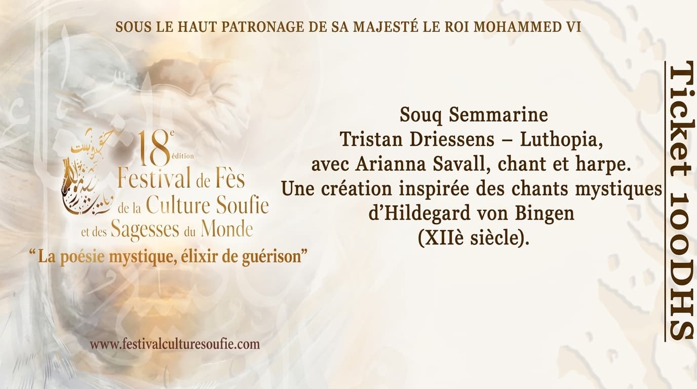 Concert : Tristan Driessens – Luthopia, avec Arianna Savall, chant et harpe. Une création inspirée des chants mystiques d’Hildegard von Bingen (XIIè siècle)